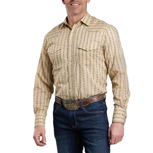 Roper Men's Long Sleeve Snap Wallpaper Floral Print Tan Western Shirt