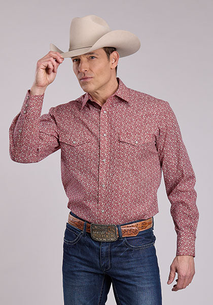 Roper Men's Long Sleeve  Snap Printed Red Floral Western Shirt