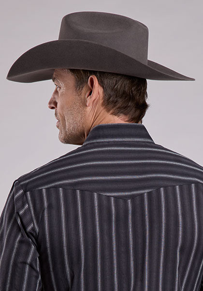 Roper Men's Long Sleeve Snap Black/Grey Stripe Western Shirt
