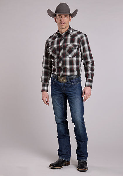 Roper Men's Long Sleeve Snap Plaid Black Western Shirt