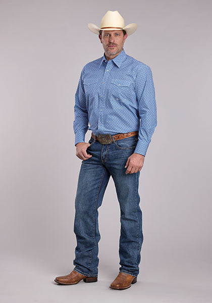 Roper Men's Long Sleeve Snap Amarillo All Over Western Shirt Blue