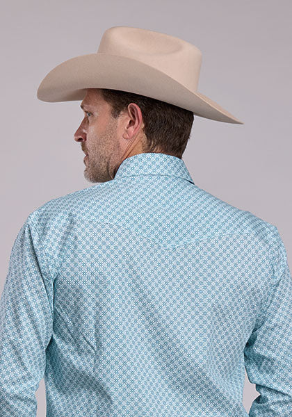 Roper Men's Long Sleeve Snap Amarillo All Over Western Shirt Teal