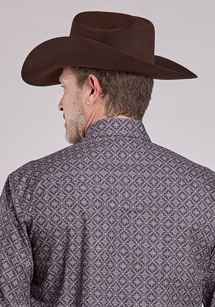 Roper Men's Long Sleeve Snap Plum Foulard Print Grey Western Shirt