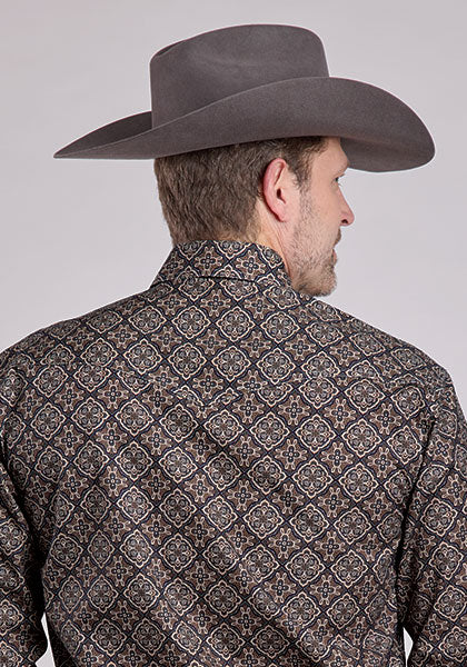 Roper Men's Long Sleeve Snap Bronze Medallion Brown Western Shirt