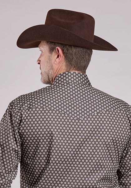 Roper Men's Long Sleeve Snap Stretch Foulard Print Grey Western Shirt
