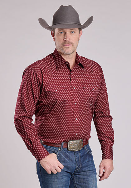 Roper Men's Long Sleeve Snap Plum Foulard Print Red Western Shirt