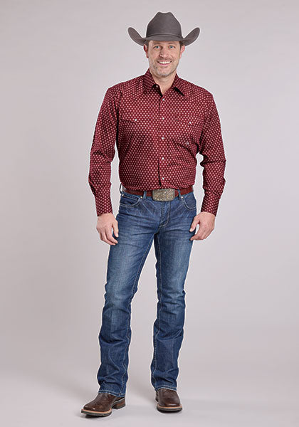 Roper Men's Long Sleeve Snap Plum Foulard Print Red Western Shirt