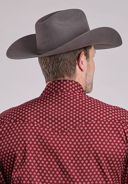 Roper Men's Long Sleeve Snap Plum Foulard Print Red Western Shirt