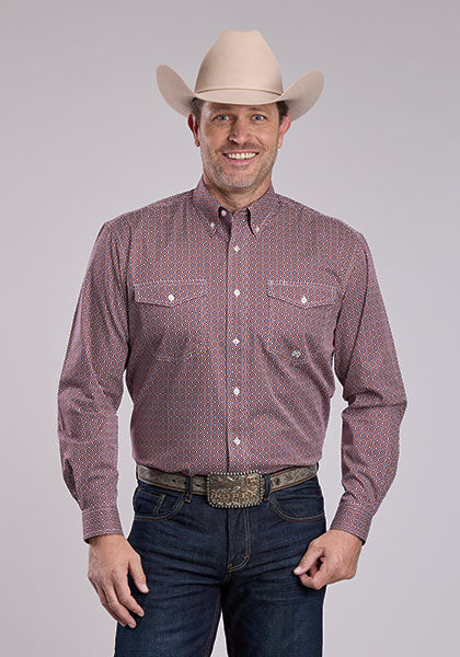 Roper Men's Long Sleeve Snap Amarillo All Over Western Shirt Red