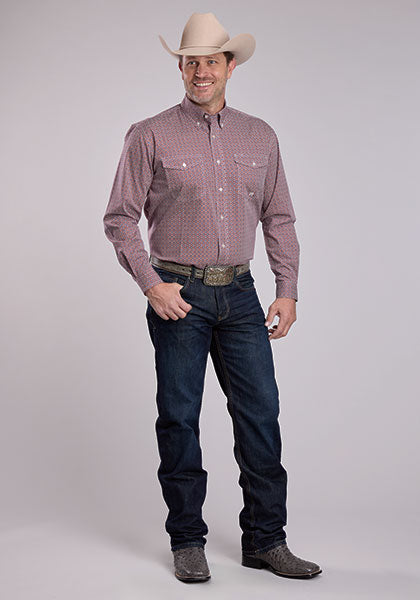 Roper Men's Long Sleeve Snap Amarillo All Over Western Shirt Red
