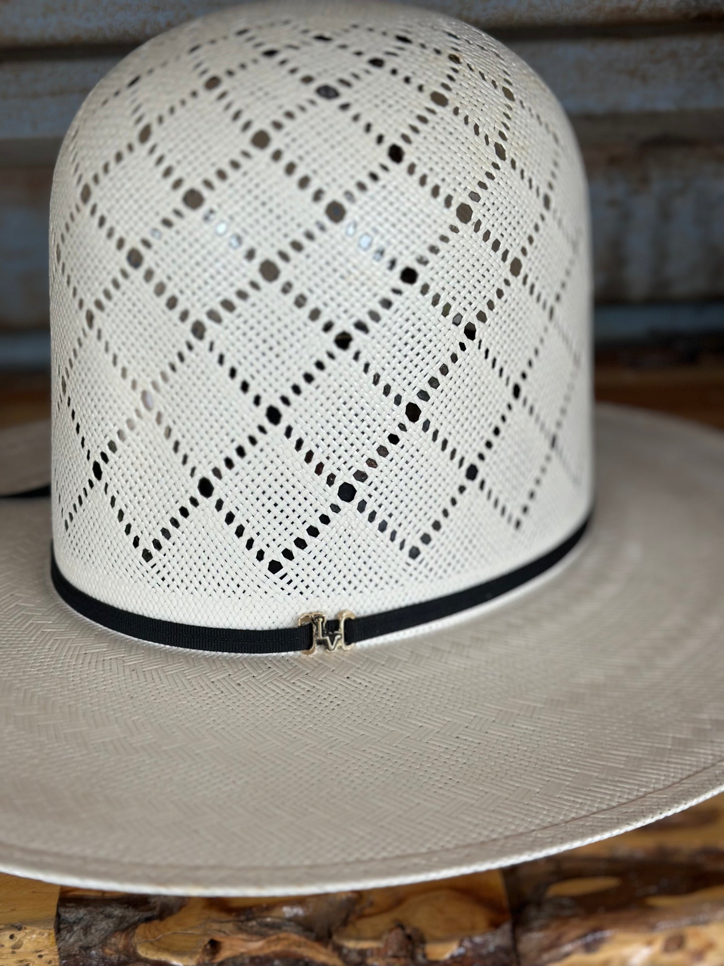 Los Vaqueros Straw Hat Tall Crown Patchwork White
