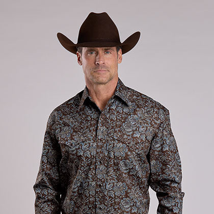 Stetson Men's Long Sleeve Fall Paisley Western Shirt Brown