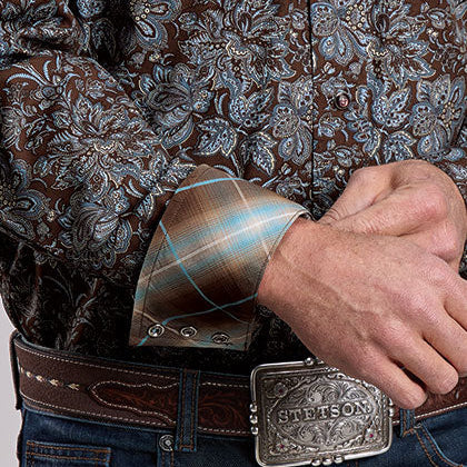 Stetson Men's Long Sleeve Fall Paisley Western Shirt Brown