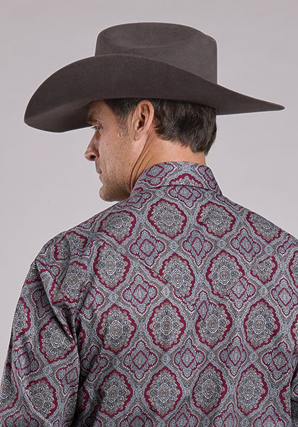 Stetson Men's Long Sleeve Wine Medallion Paisley Western Shirt
