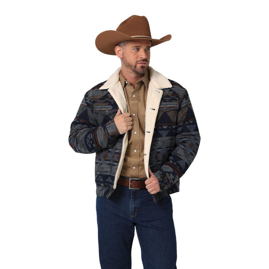 Men Wrangler® Jacquard Jacket - Sherpa Lined In Pageant Blue