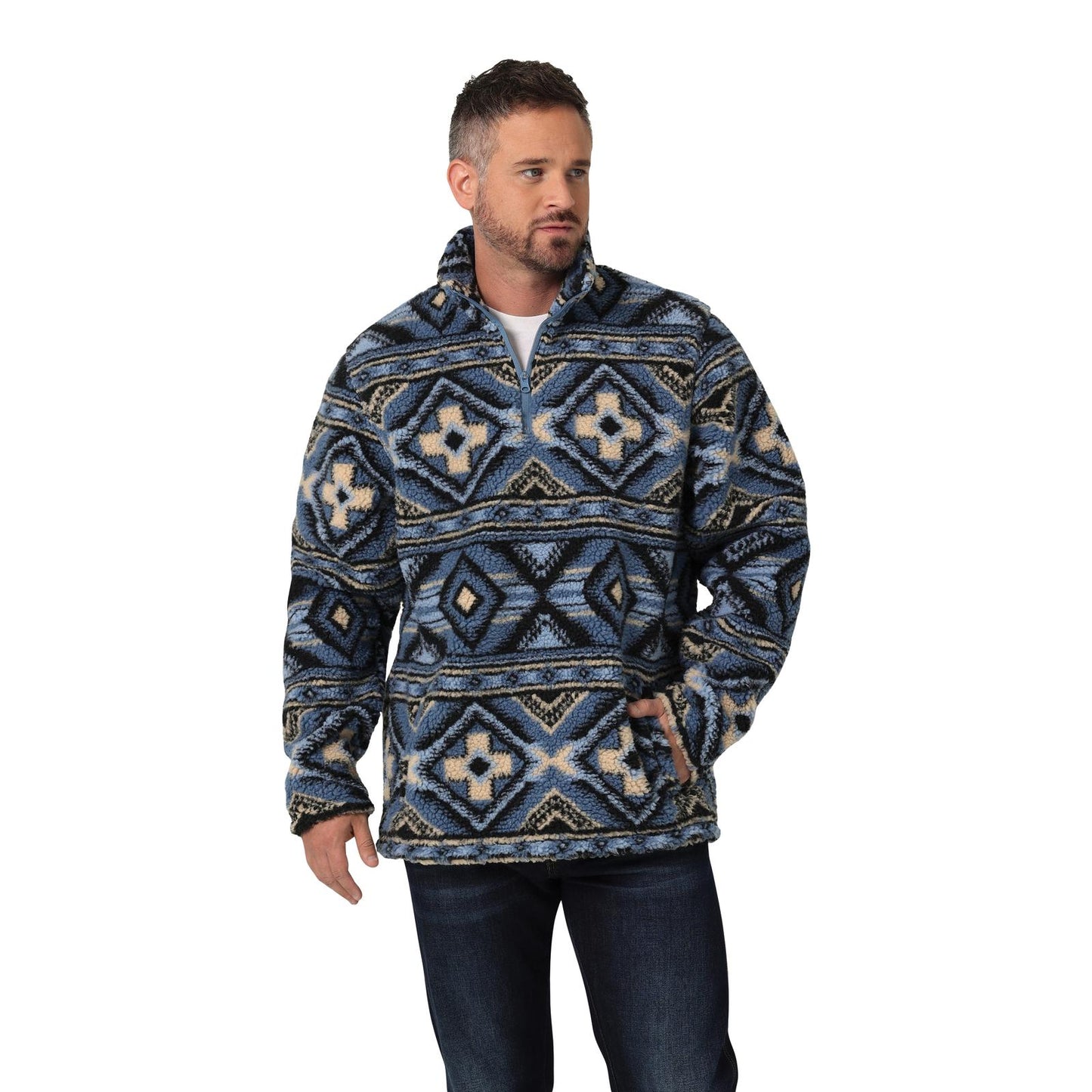 Men Wrangler® Sherpa 1/4 Zip Pullover China Blue