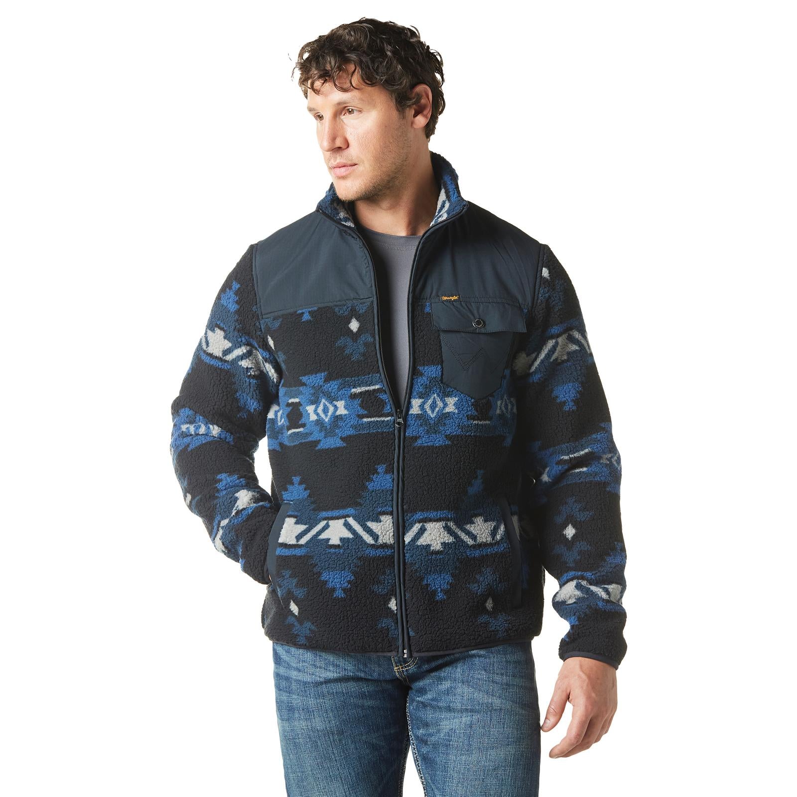 Men Wrangler® Mixed Sherpa 1/4 Zip Up Ensign Blue