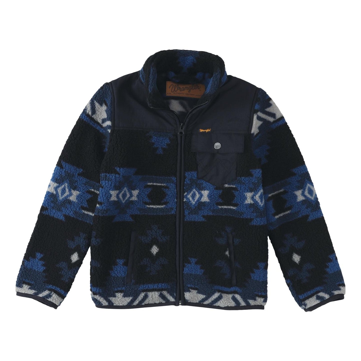 Boys Wrangler® Mixed Full Zip Pullover - Sherpa Lined in Ensign Blue