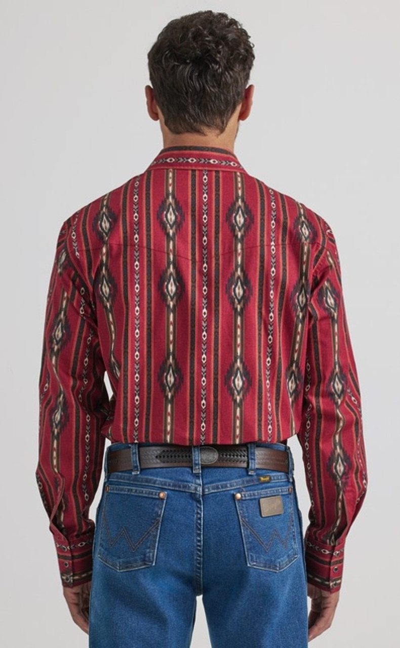 Men's Wrangler Checotah® Long Sleeve Western Snap Printed Shirt In Burgundy