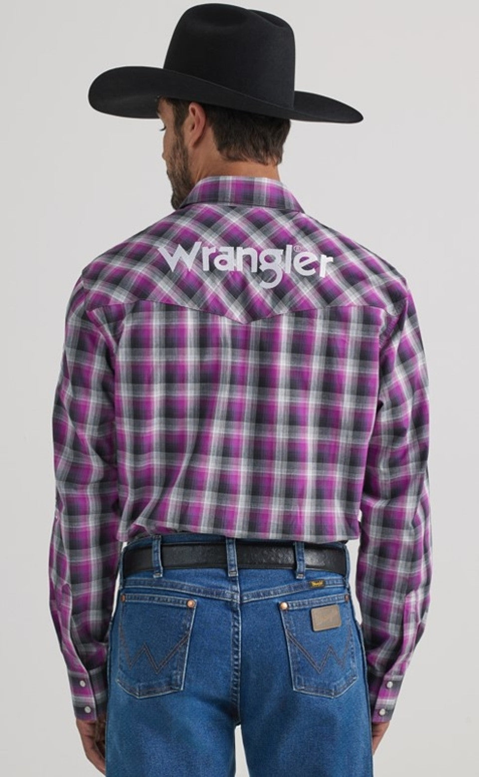 Men's Wrangler® Logo Long Sleeve Western Snap Shirt In Purple