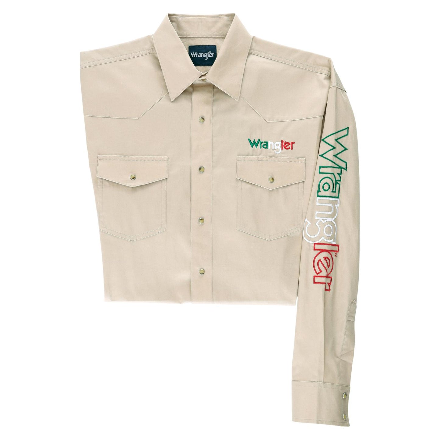 Men's Wrangler® Long Sleeve Logo Shirt - Snaps Tan