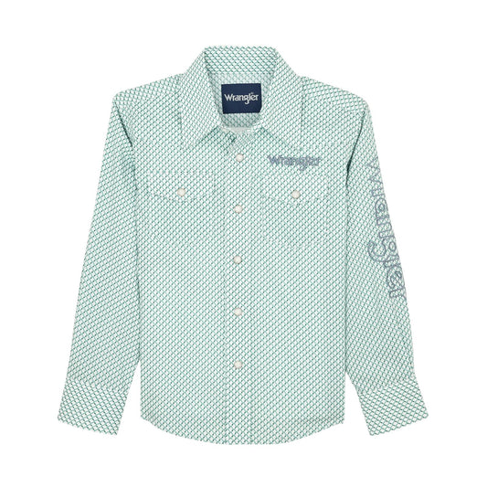 Boys Logo Long Sleeve Shirt White/Teal