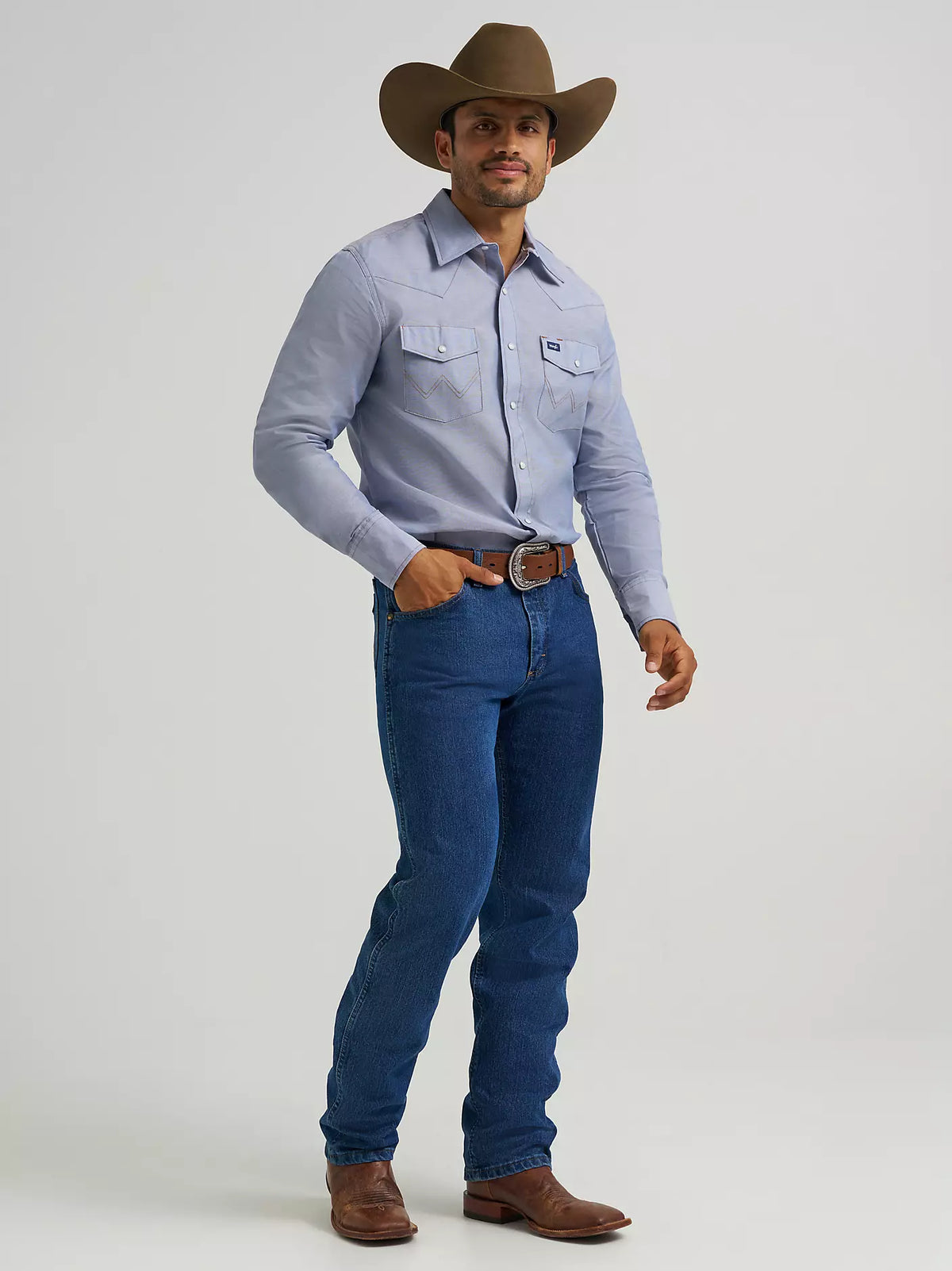 Wrangler® Men's Western Chambray Long Sleeve Work Shirt - Classic Fit Chambray