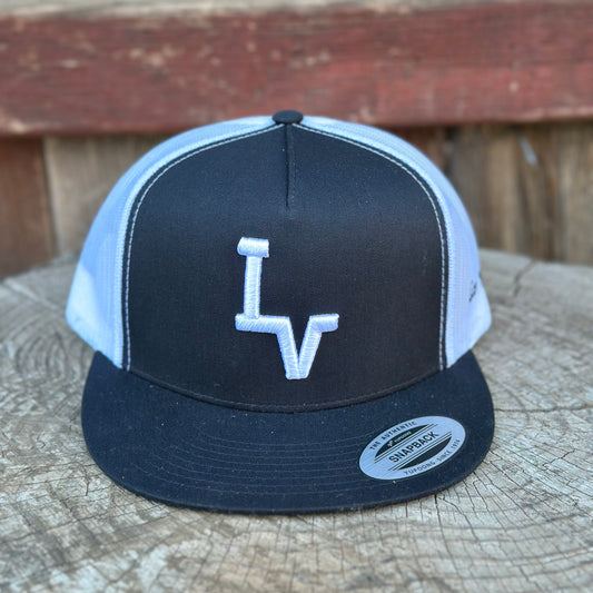 Los Vaqueros LV Logo Snapback Flat Brim Black/White