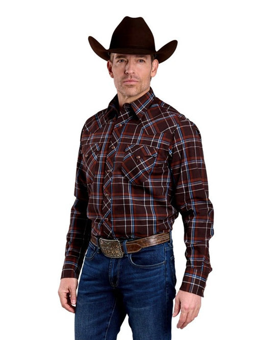 Roper Men's Long Sleeve Snap Arrow Dobby Brown Western Shirt