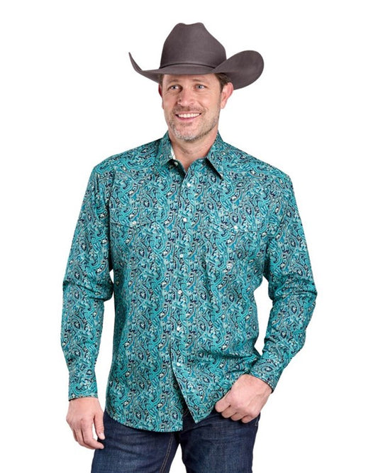 Roper Men's Long Sleeve Snap River Paisley Blue Western Shirt