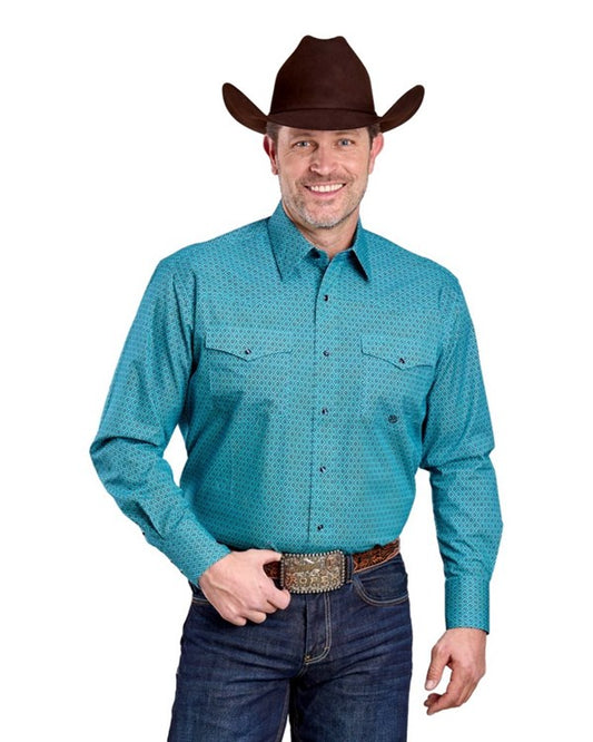 Roper Men's Long Sleeve Snap Aztec Diamond Geo Blue Western Shirt