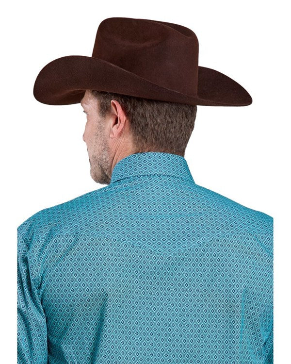 Roper Men's Long Sleeve Snap Aztec Diamond Geo Blue Western Shirt