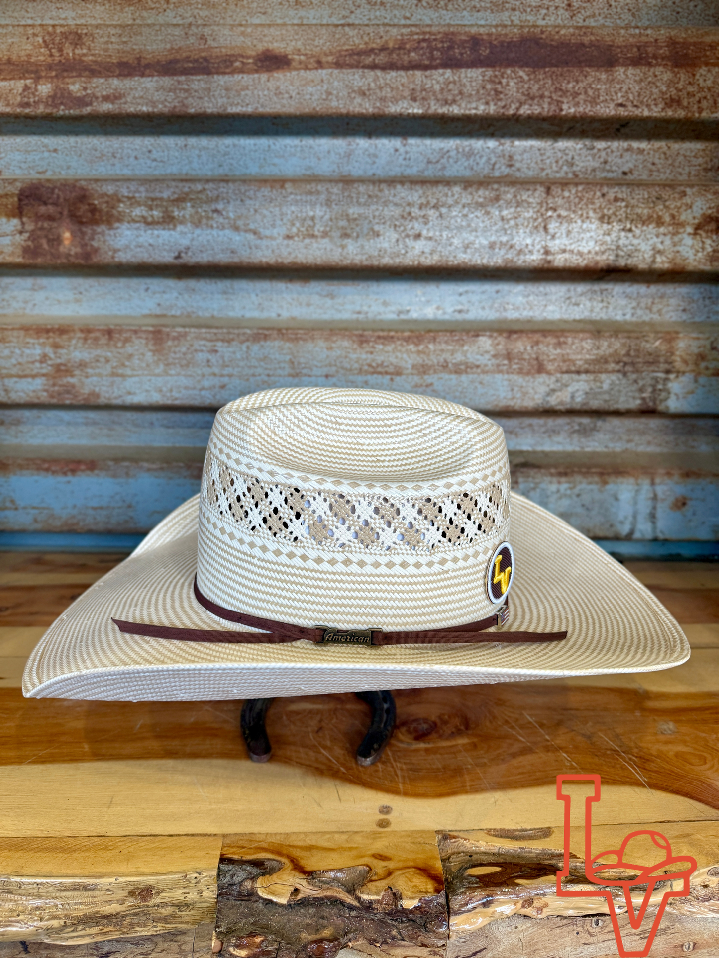 American Hat Company Straw Hat Regular Crown Charol Tan White