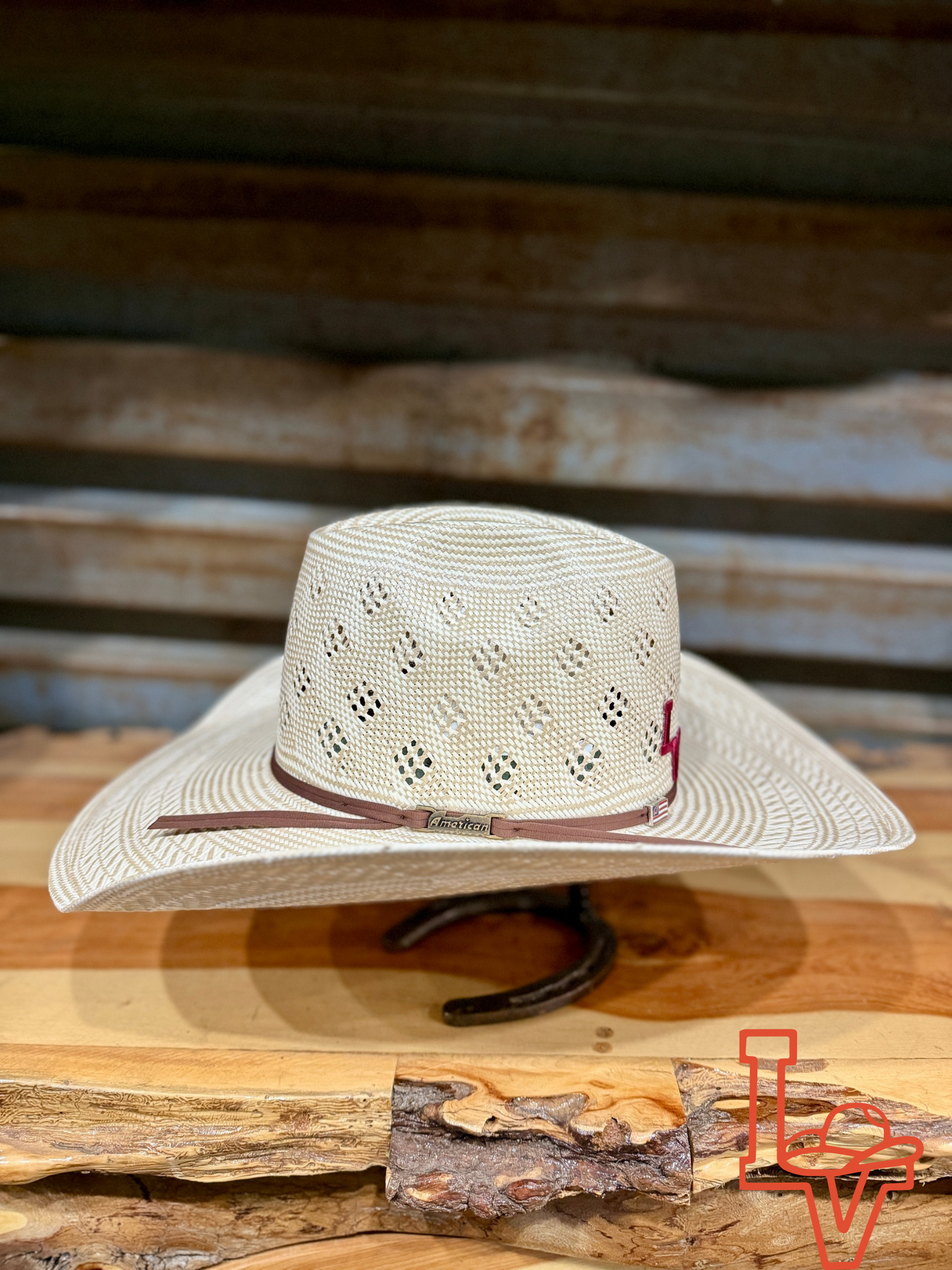 American Hat Company Straw Hat Regular Crown Conley Tan White