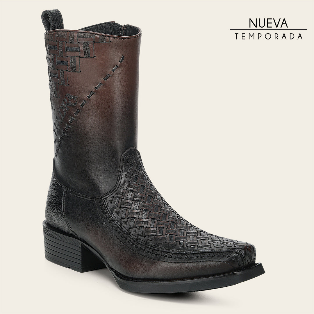 Cuadra Men's Chocolate Laser And Embroidery Narrow Square Cowboy Boots CC293
