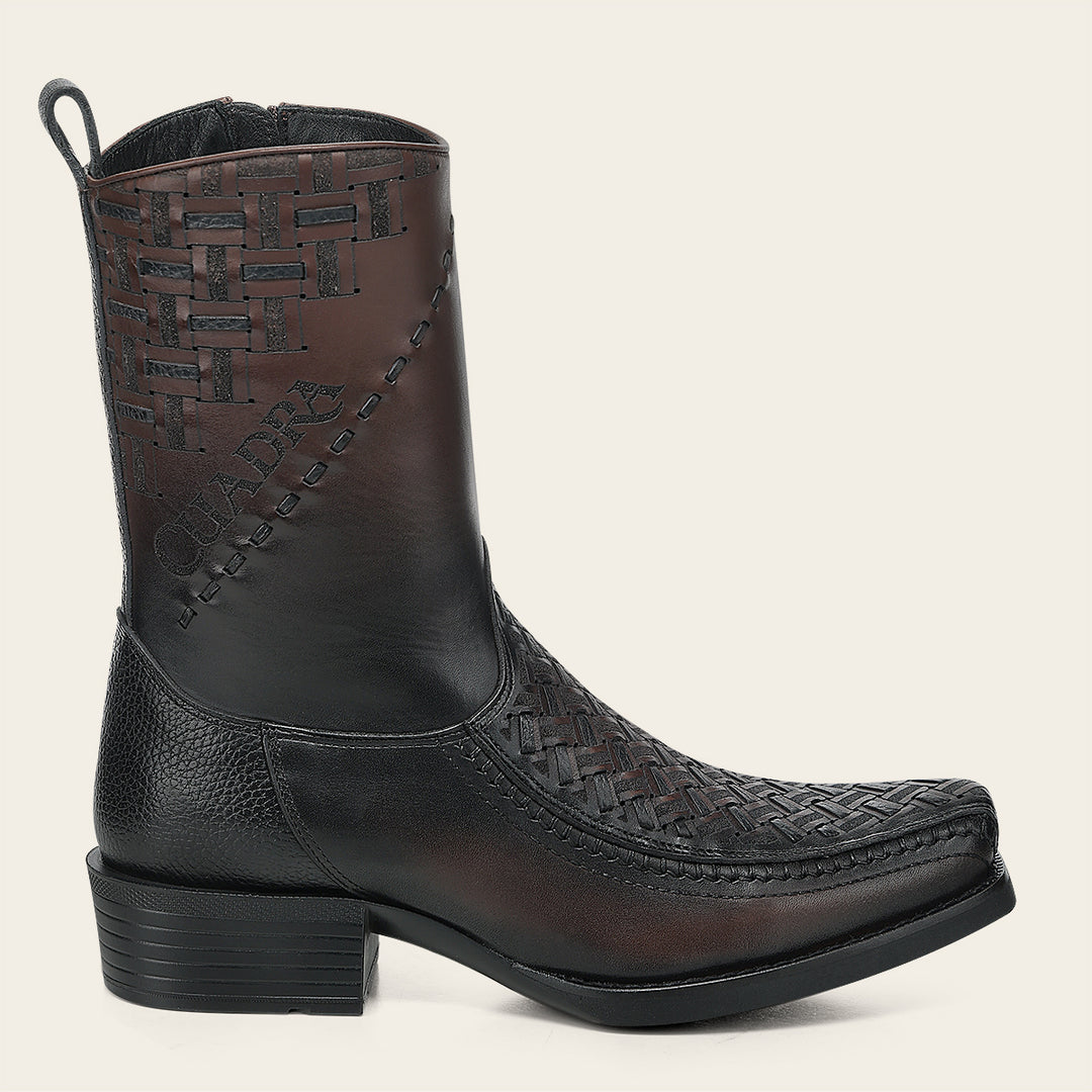 Cuadra Men's Chocolate Laser And Embroidery Narrow Square Cowboy Boots CC293