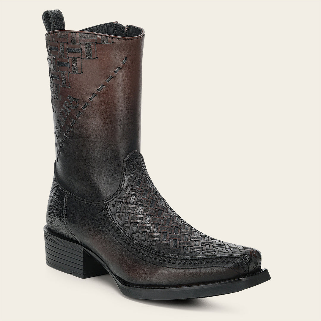 Cuadra Men's Chocolate Laser And Embroidery Narrow Square Cowboy Boots CC293