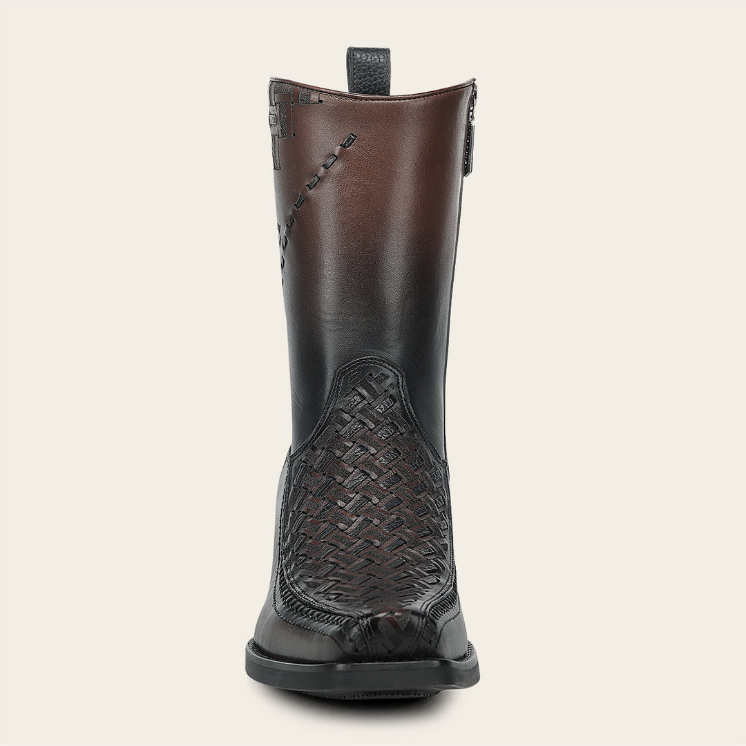 Cuadra Men's Chocolate Laser And Embroidery Narrow Square Cowboy Boots CC293