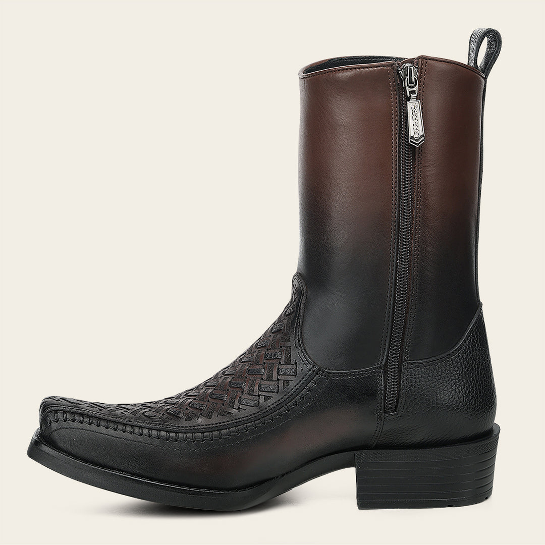 Cuadra Men's Chocolate Laser And Embroidery Narrow Square Cowboy Boots CC293