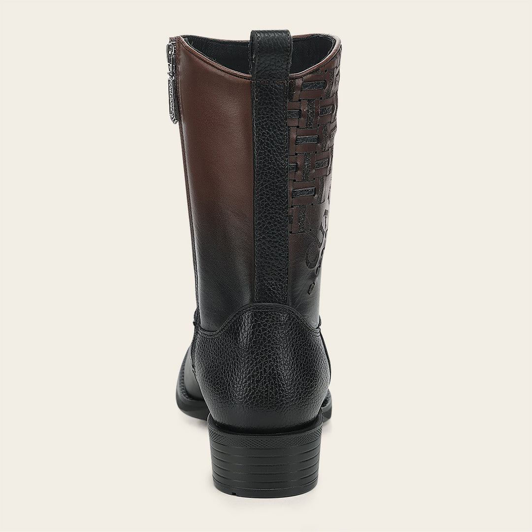 Cuadra Men's Chocolate Laser And Embroidery Narrow Square Cowboy Boots CC293