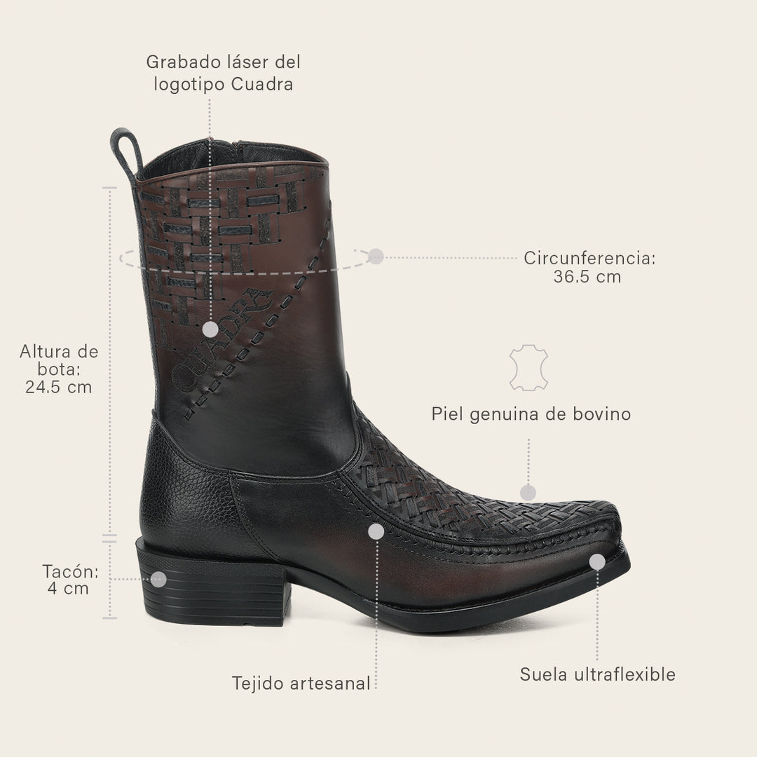 Cuadra Men's Chocolate Laser And Embroidery Narrow Square Cowboy Boots CC293