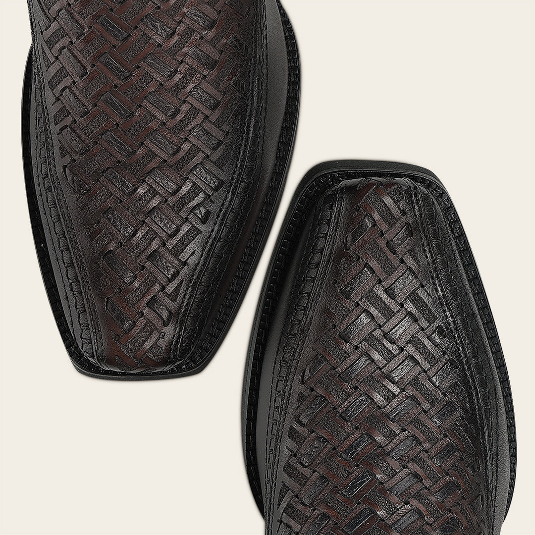 Cuadra Men's Chocolate Laser And Embroidery Narrow Square Cowboy Boots CC293