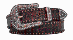 3D Ladies Belt 1 1/2" Floral Embossed Dark Brown