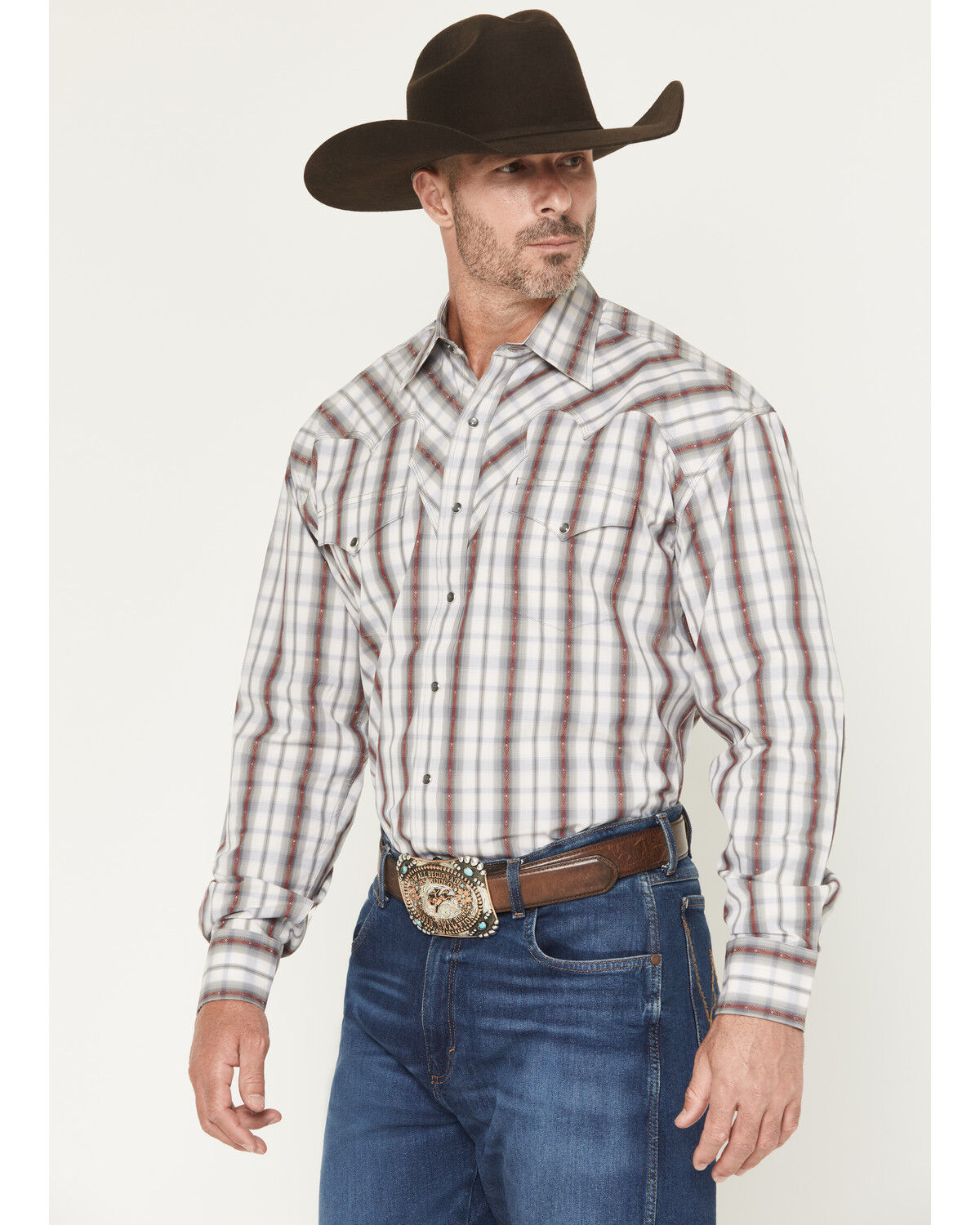 Stetson Men's Long Sleeve Gray Vintage Dobby Western Shirt