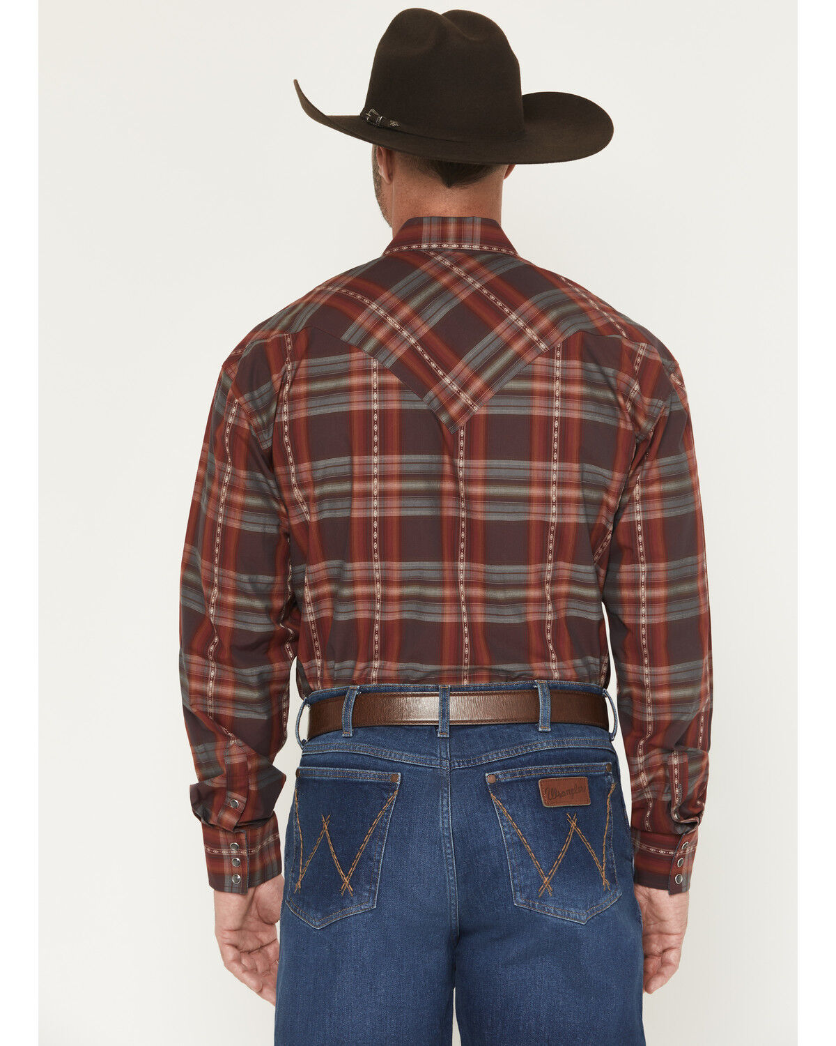 Stetson Men's Long Sleeve Burgundy Dobby Plaid Western Shirt