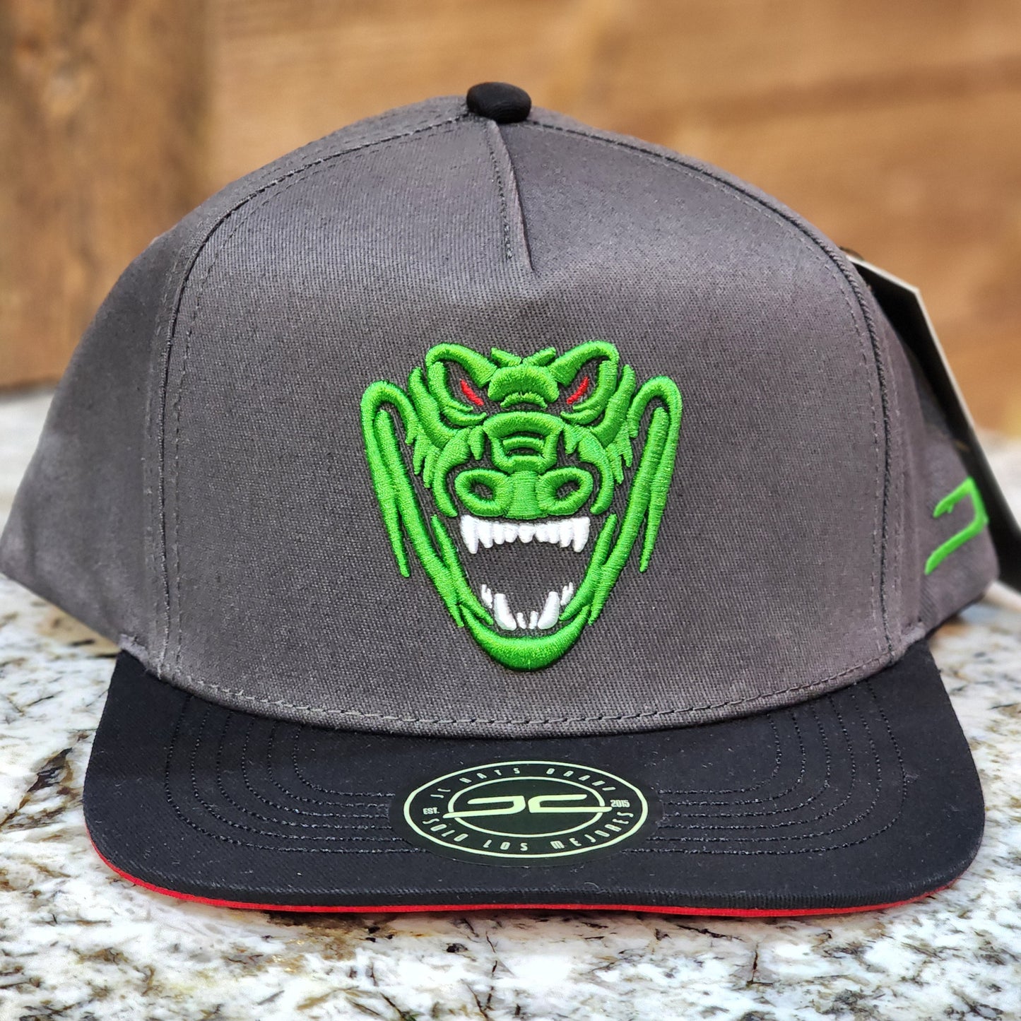 JC Hats Crocodile Snapback Charcoal/Neon Green