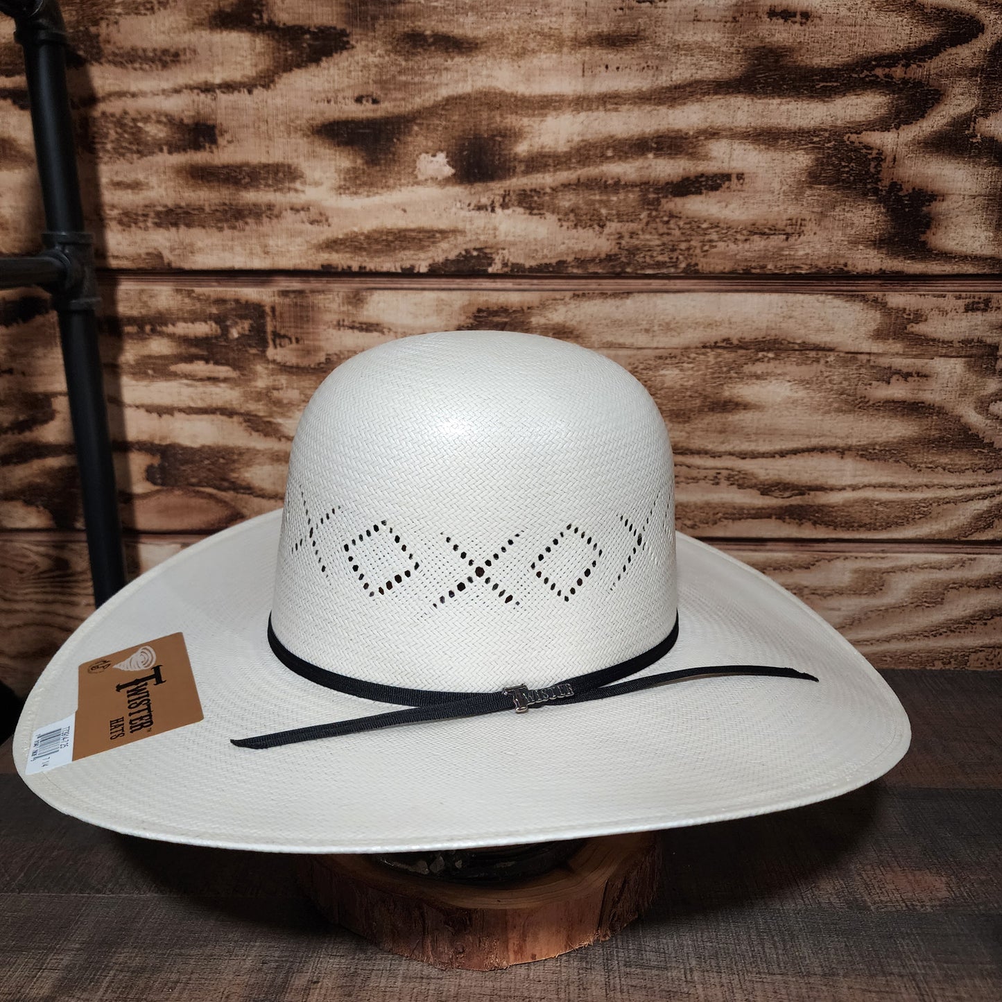 Twister Straw Hat Regular Crown Diamond Cross White