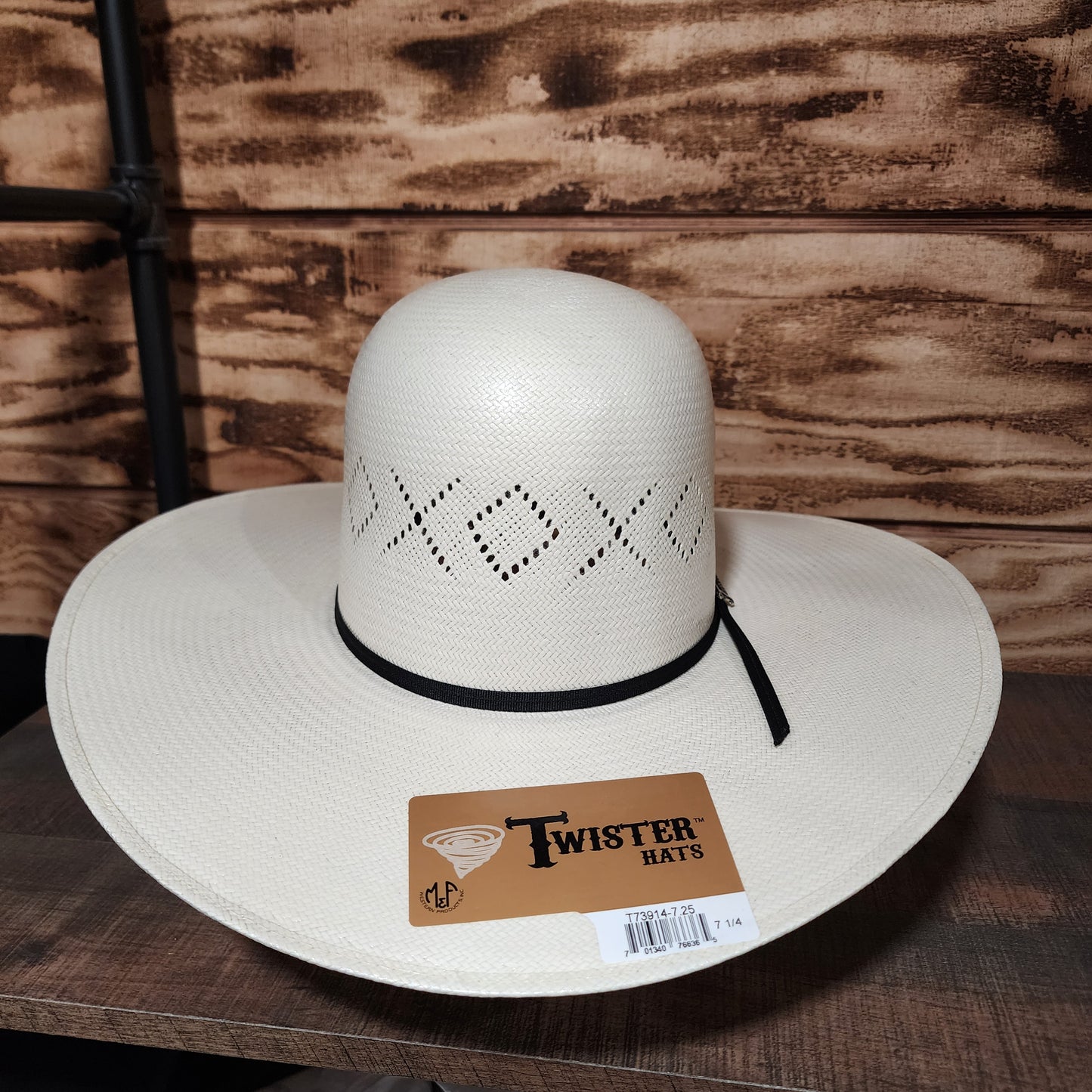 Twister Straw Hat Regular Crown Diamond Cross White