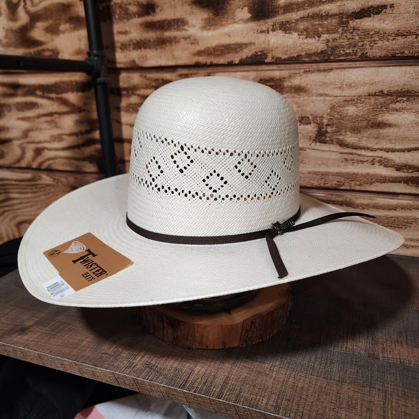 Twister Straw Hat Regular Crown Diamond Slash White