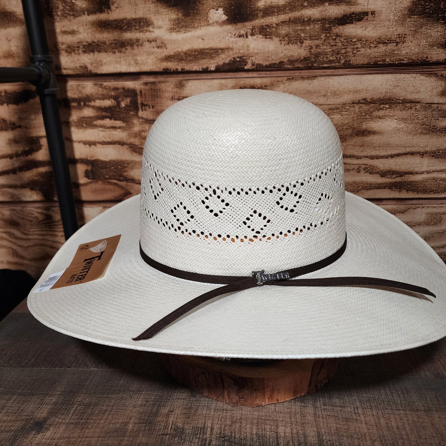 Twister Straw Hat Regular Crown Diamond Slash White